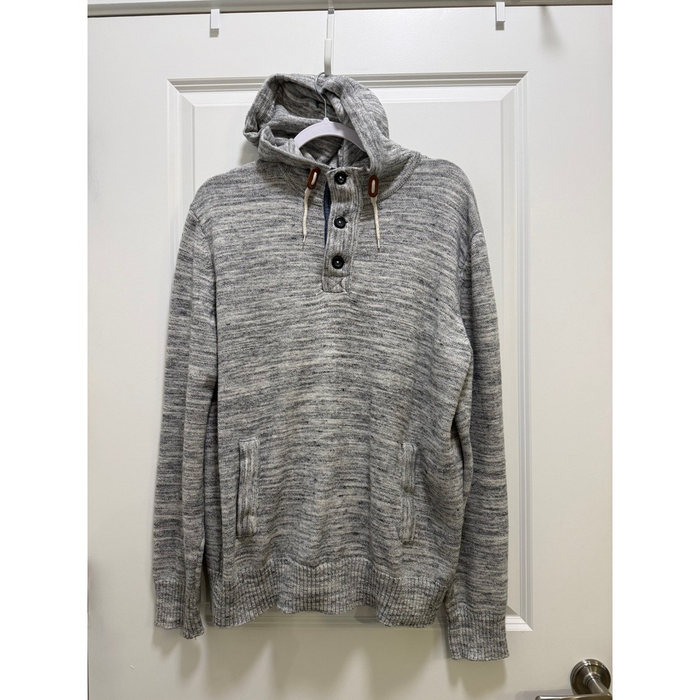 L.O.G.G. H&M Mens Gray Marl Knit Henley Hoodie Sweater XL